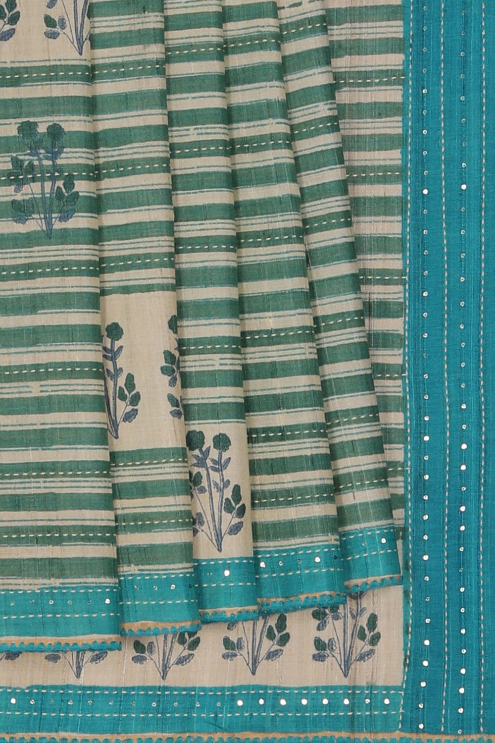 Image of Kantha Stitch Tussar Silk Saree